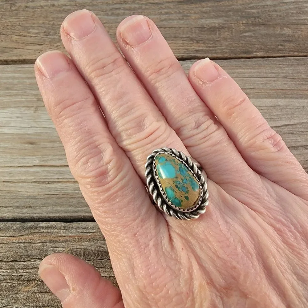 Vintage Sterling Royston Turquoise Cable Bezel Set Ring